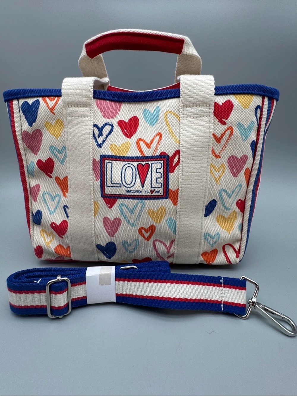 Brighton LOVE Canvas Crossbody Tote - Multicolor Hearts